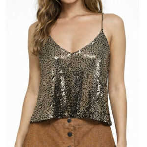 Casting LA Y2K Gold Sequin Tank Top Women's Size S Glam Festive Party Cocktail
